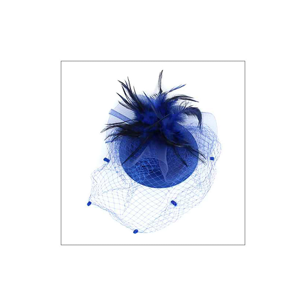 Feather Blue Mesh Fascinator / Headband - M H W ACCESSORIES LLC
