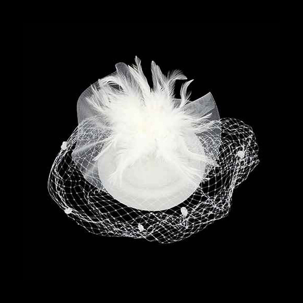 Feather White Mesh Fascinator / Headband - M H W ACCESSORIES LLC