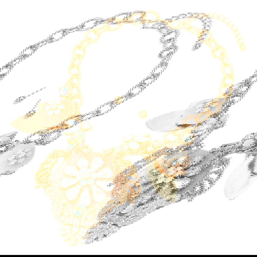 Flower Gold Embellished Resin Pendant Statement Necklace - M H W ACCESSORIES LLC