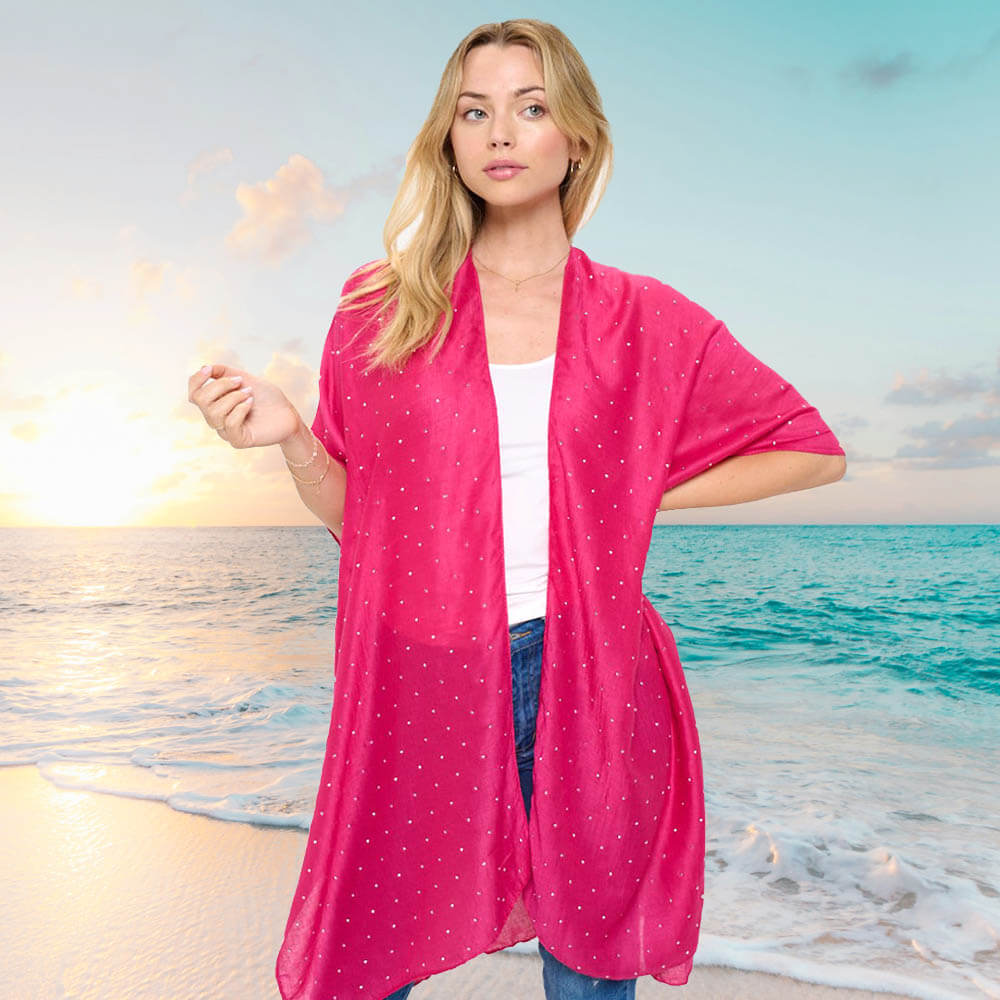 Fuchsia and Silver Bling Studded Embellished Kimono Poncho - M H W ACCESSORIES LLC