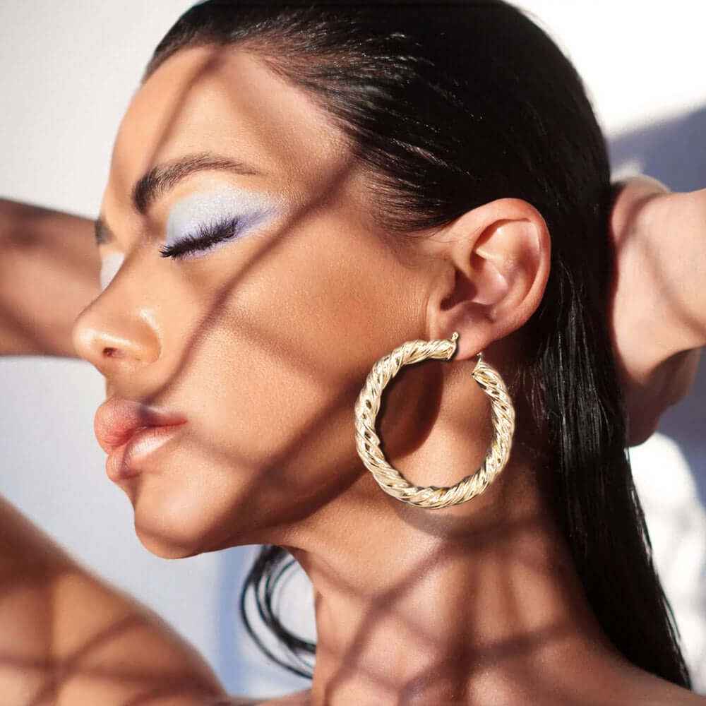 GOLD Brushed Metal Twisted Hoop Pin Catch Earrings