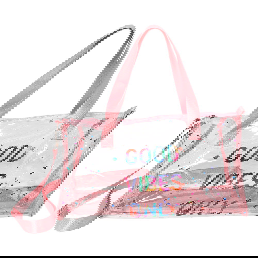 GOOD VIBES ONLY Message Printed Transparent Boston Bag / Crossbody Bag - M H W ACCESSORIES LLC