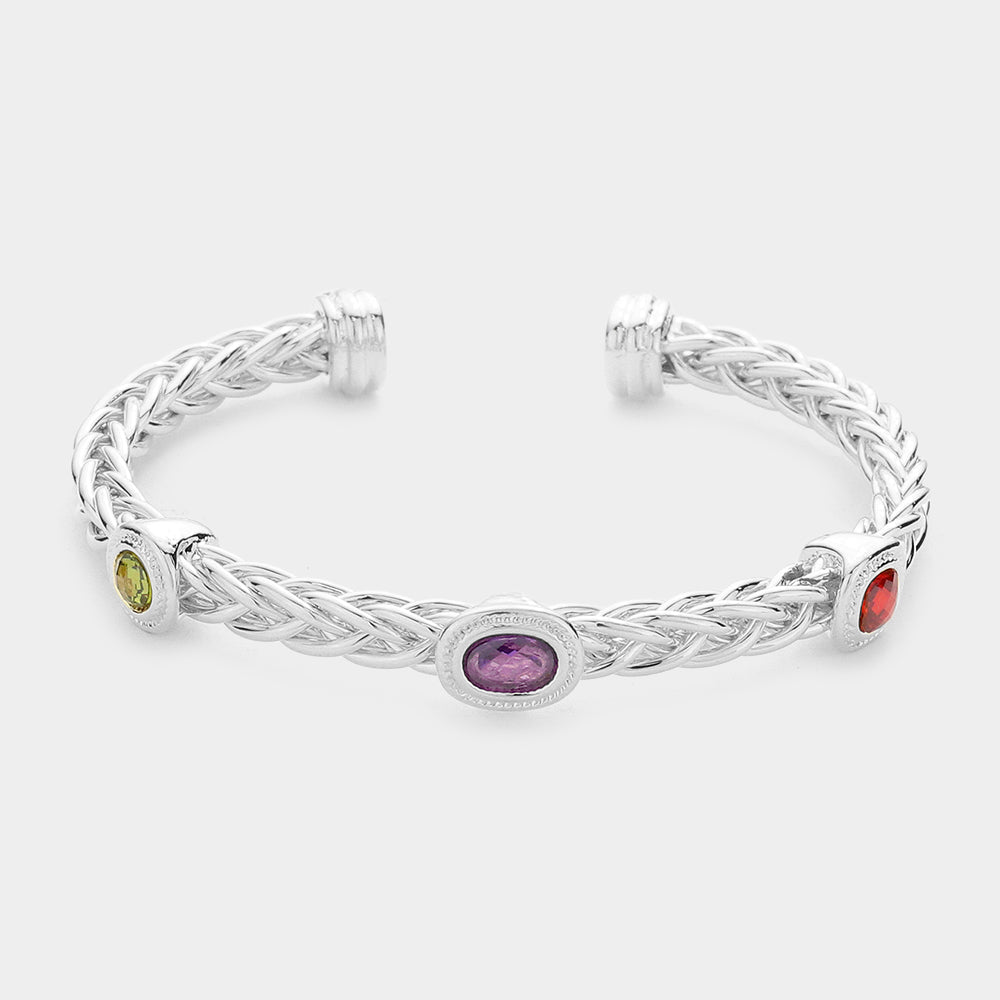 Geometric CZ Stone Embellished Cuff Bracelet- M H W ACCESSORIES - M H W ACCESSORIES LLC