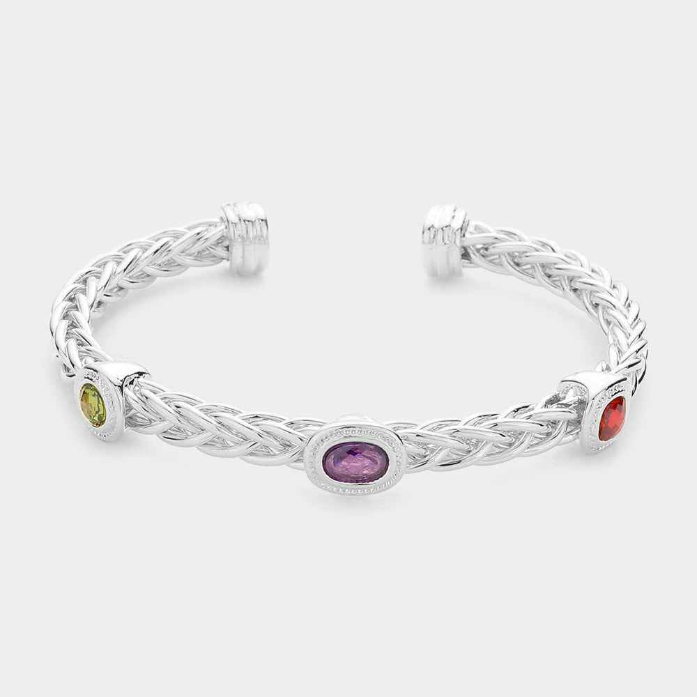 Geometric CZ Stone Embellished Cuff Bracelet- M H W ACCESSORIES