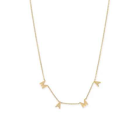 Gold 16" + 2" 14 Karat Gold Plated "MAMA" Charm Necklace