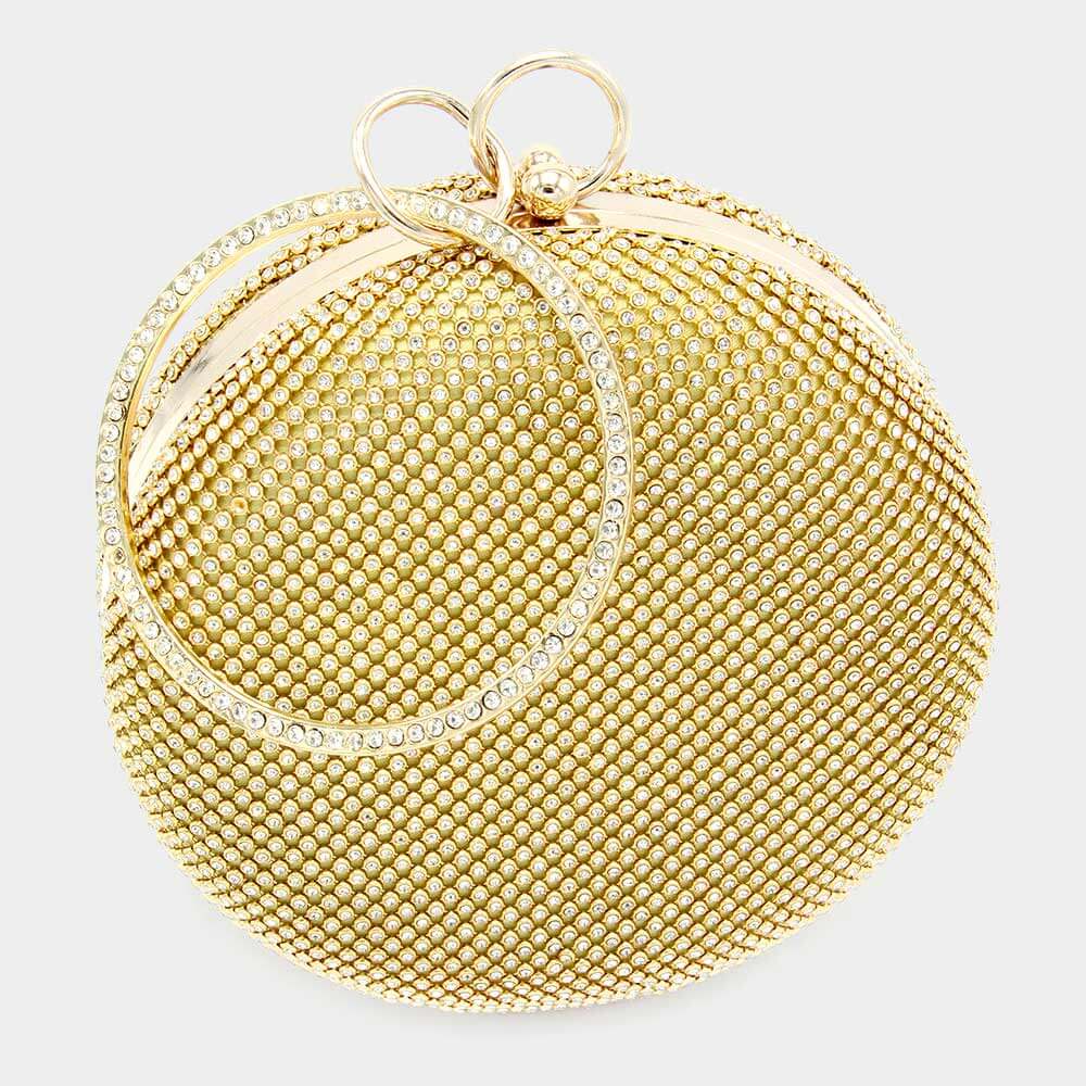 Gold Bling Round Evening Tote / Crossbody Bag - M H W ACCESSORIES LLC