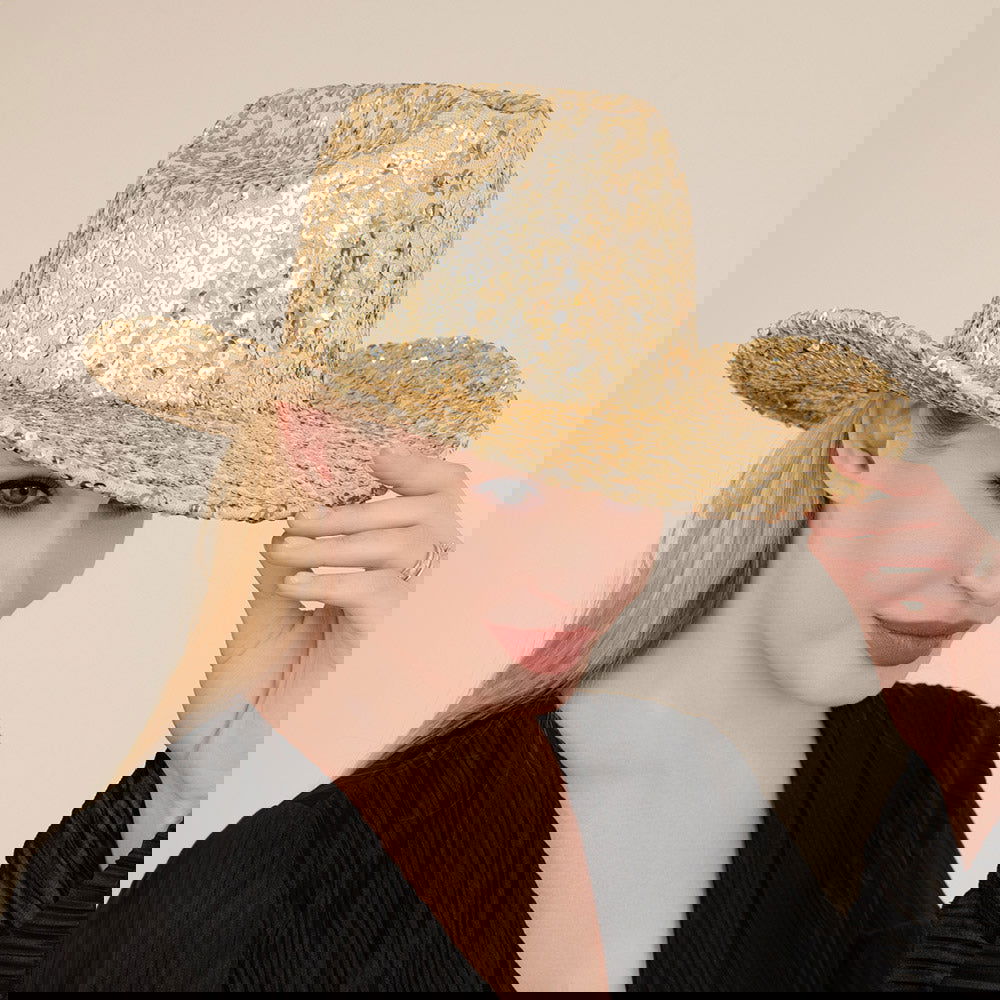 Gold Bling Sequin Cowboy Western Hat for Women - M H W ACCESSORIES LLC