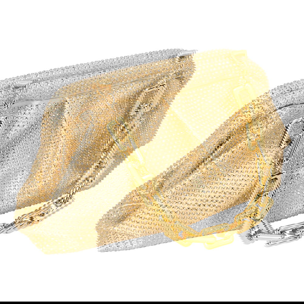 Gold Bling Studded Chunky Chain Strap Evening Clutch Bag / Crossbody Bag - M H W ACCESSORIES LLC