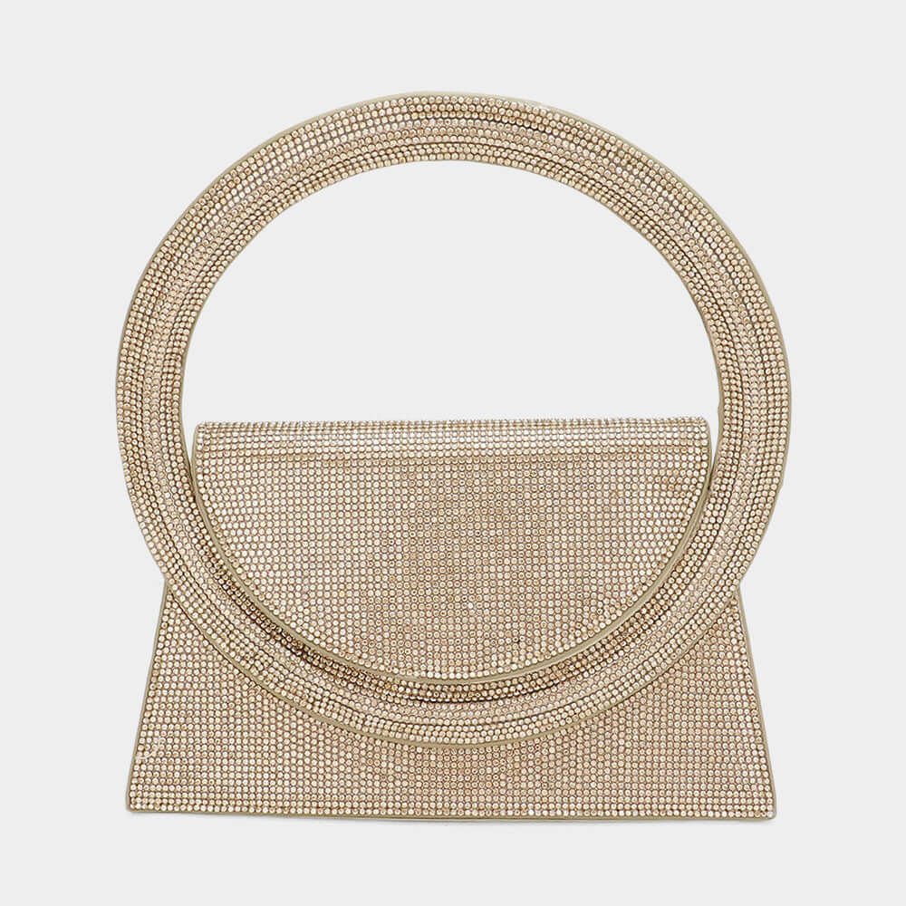 Gold Bling Studded Oversized Round Top Handle Mini Evening Bag / Crossbody Bag - M H W ACCESSORIES LLC