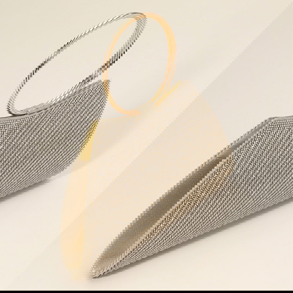 Gold Bling Studded Ring Top Handle Evening Bag / Crossbody Bag - M H W ACCESSORIES LLC