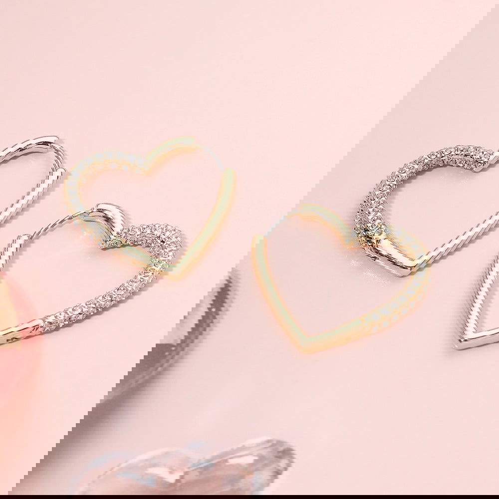Gold CZ Paved Open Heart Huggie Hoop Earrings - M H W ACCESSORIES LLC