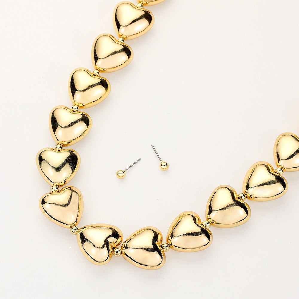 Gold Chunky Metal Heart Link Necklace