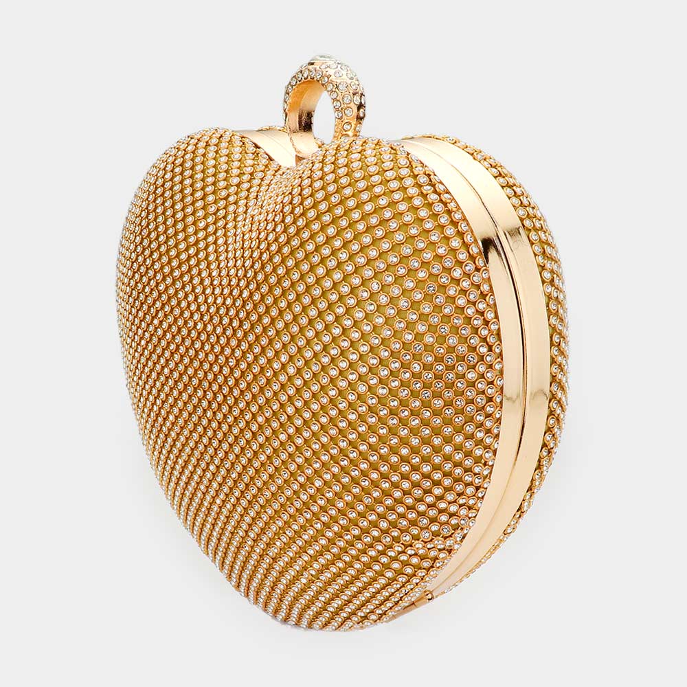 Gold Crossbody Bag Rhinestone Embellished Heart Evening Clutch / Crossbody Bag - M H W ACCESSORIES LLC
