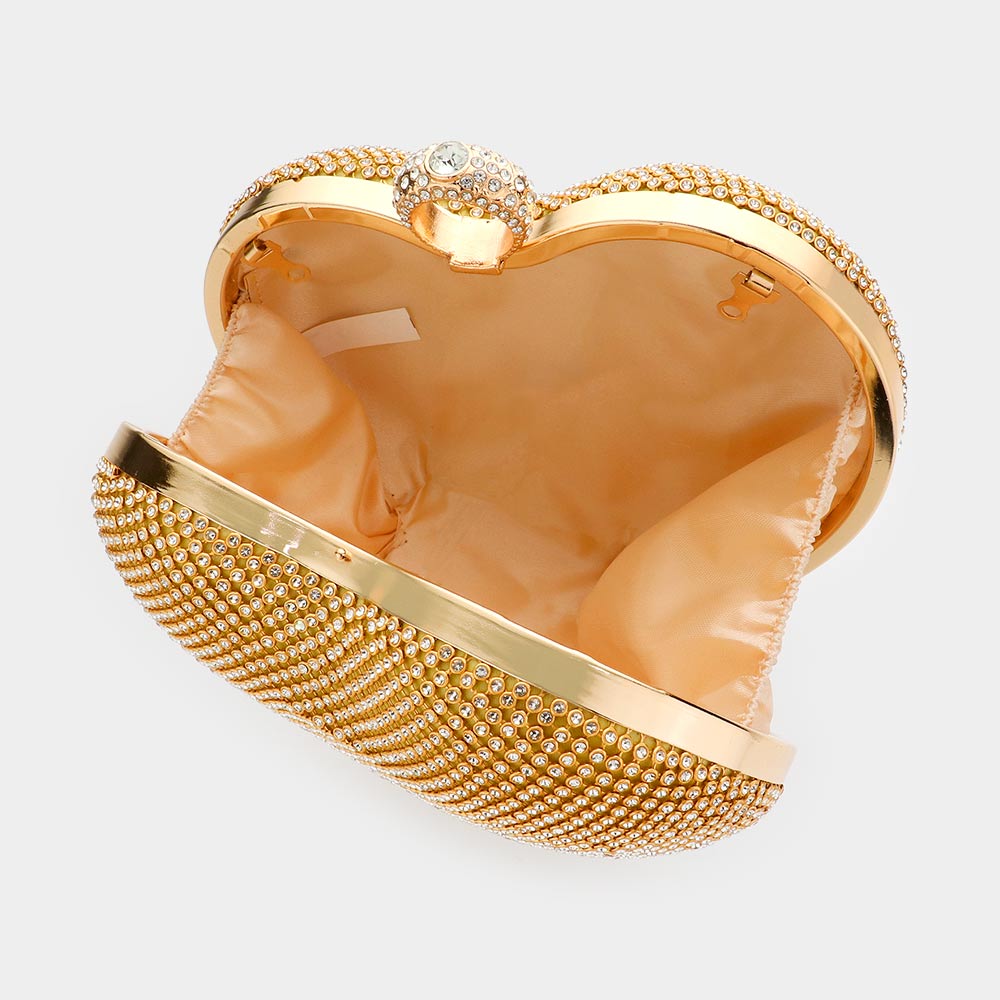 Gold Crossbody Bag Rhinestone Embellished Heart Evening Clutch / Crossbody Bag - M H W ACCESSORIES LLC