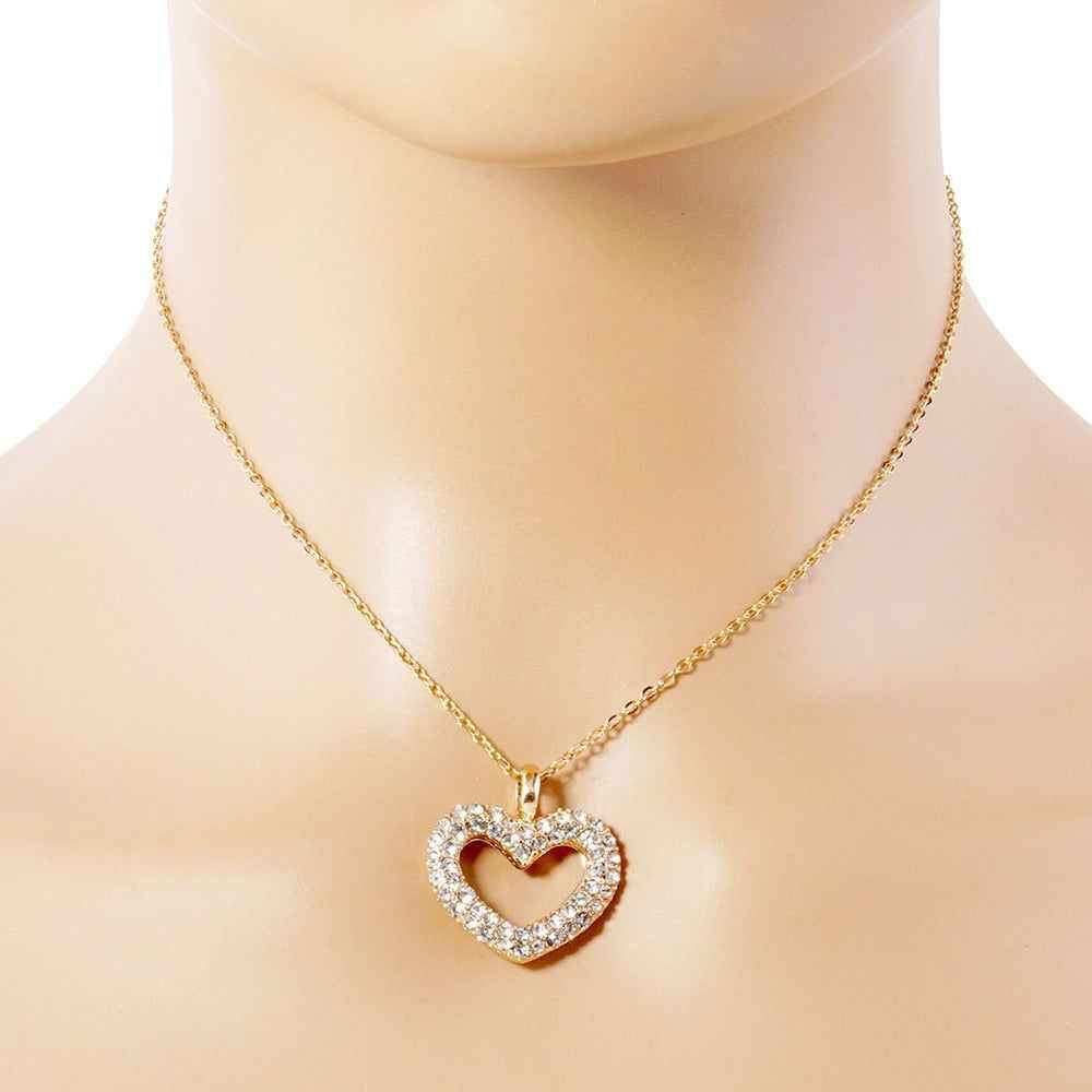 Gold Cubic Zirconia Open Heart Pendant Necklace for Women