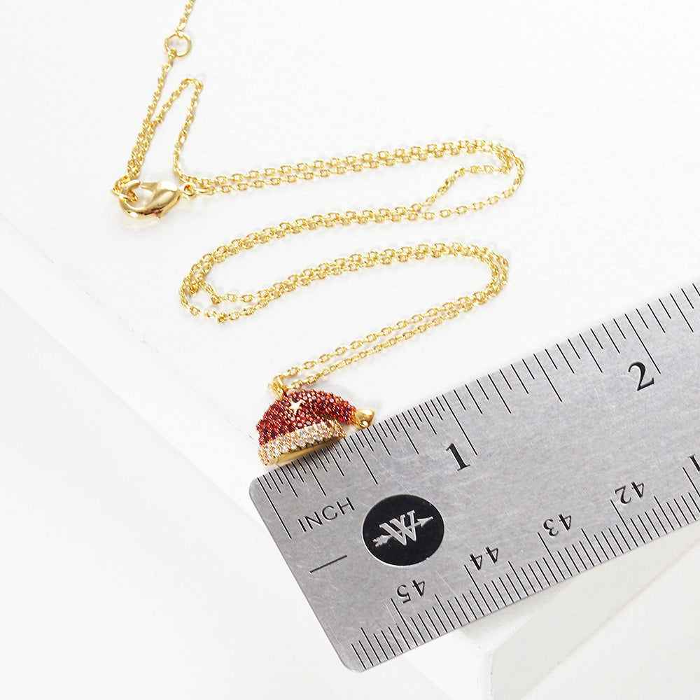 Gold Dipped CZ Santa Claus Hat Pendant Necklace