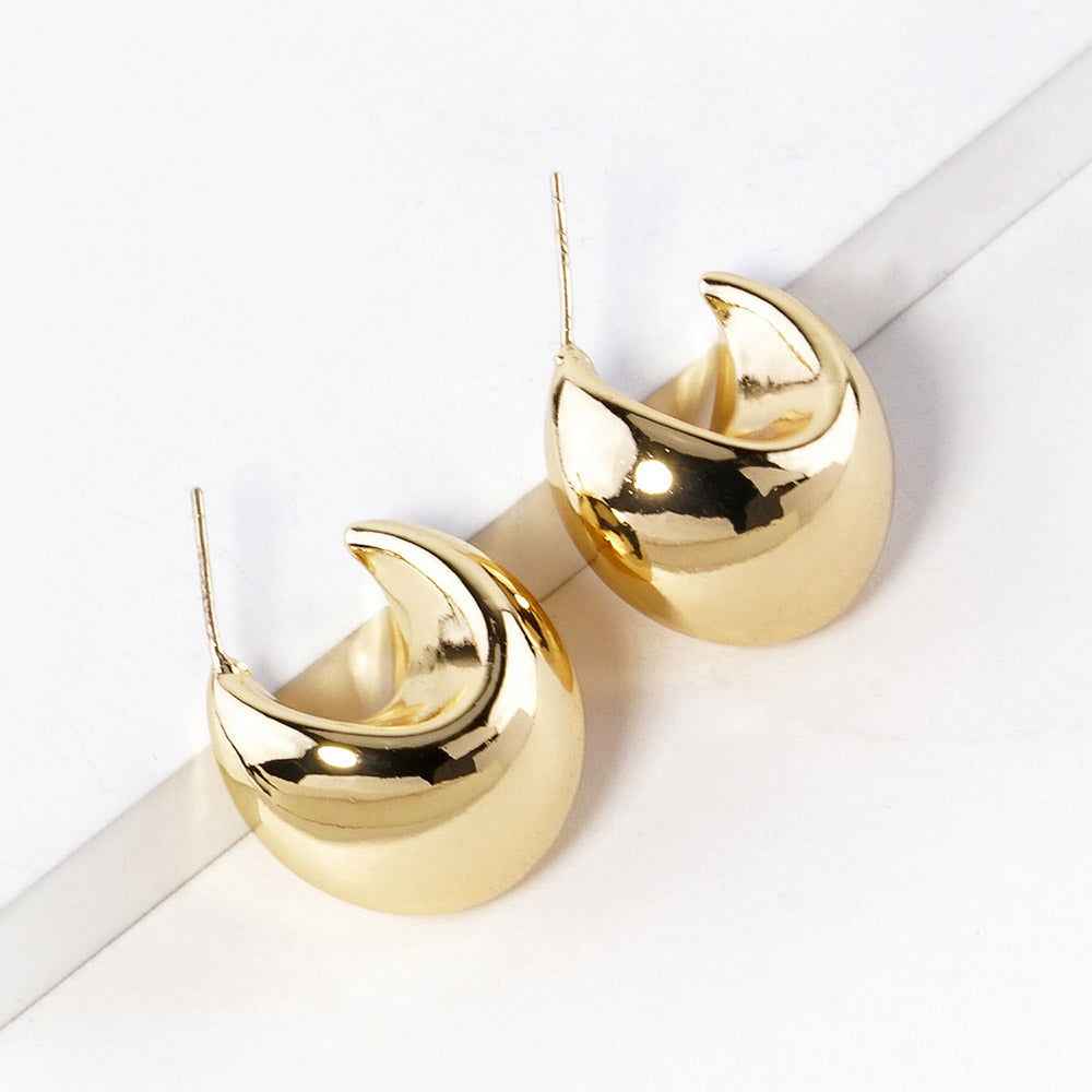 Gold Dipped Chunky Crescent Hoop Earrings-M H W ACCESSORIES