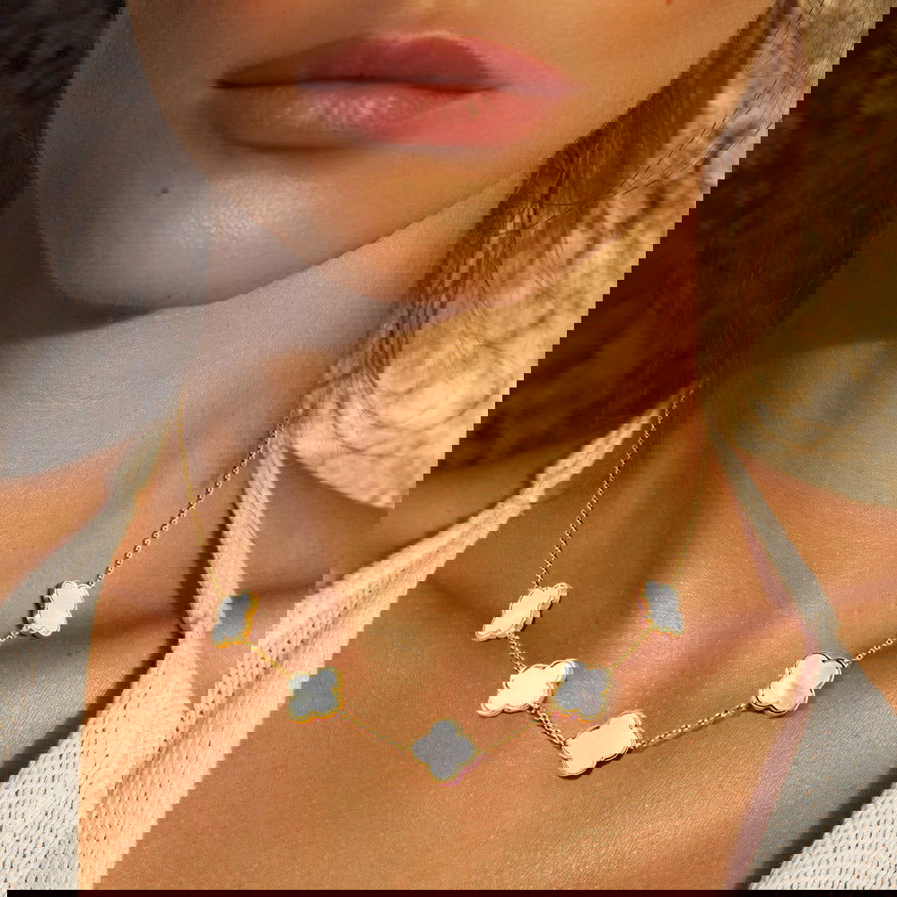 Gold Dipped Gold Quatrefoil Pendant Link Necklace - M H W ACCESSORIES LLC
