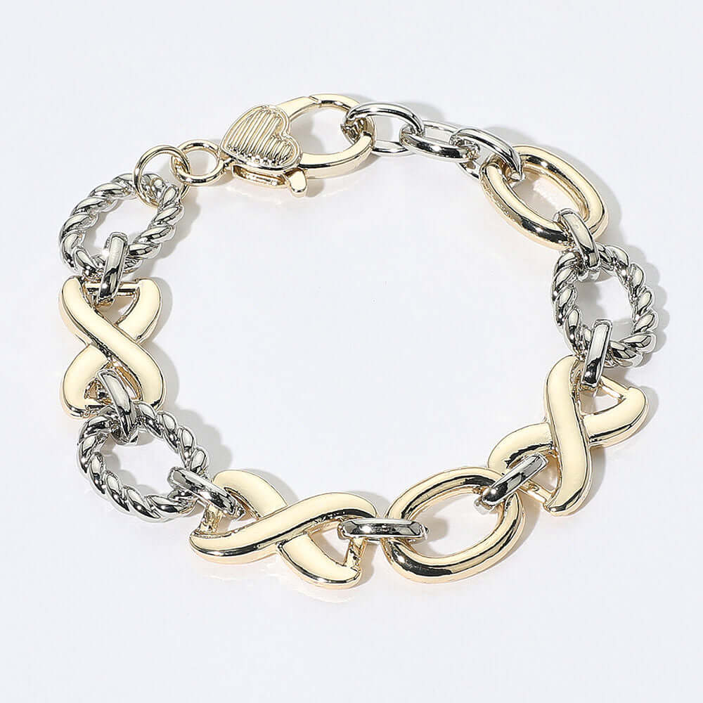 Gold Dipped Metal Chunky Two-Tone Crisscross Oval Ring Link Chain Bracelet - M H W ACCESSORIES LLC