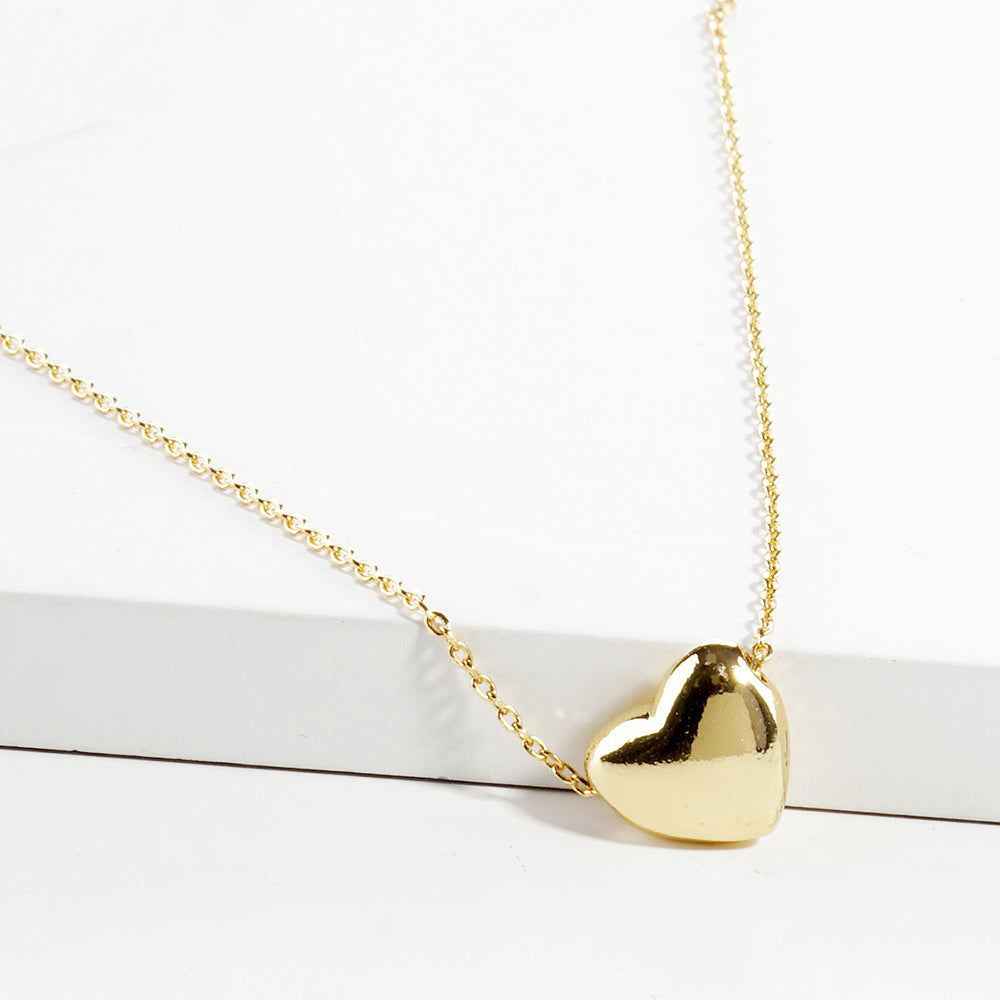 Gold Dipped Metal Heart Pendant Necklace-M H W ACCESSORIES