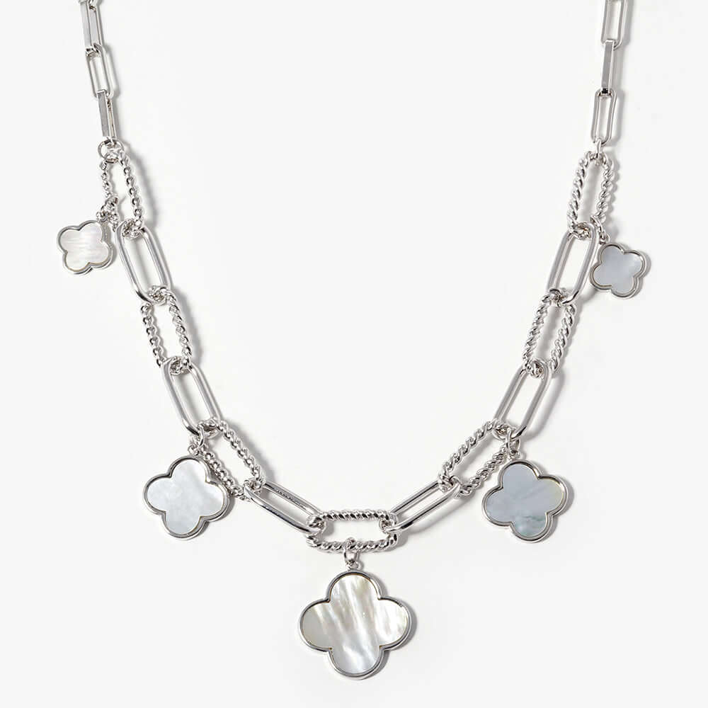 Gold Dipped Mother Of Pearl Multi Quatrefoil Pendant Necklace - M H W ACCESSORIES LLC