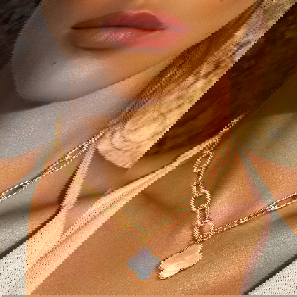Gold Dipped Mother of Pearl QUATERFOIL Necklace for Women - M H W ACCESSORIES LLC