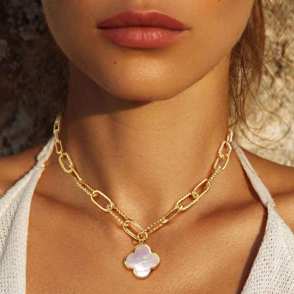 Gold Dipped Mother of Pearl QUATERFOIL Necklace for Women