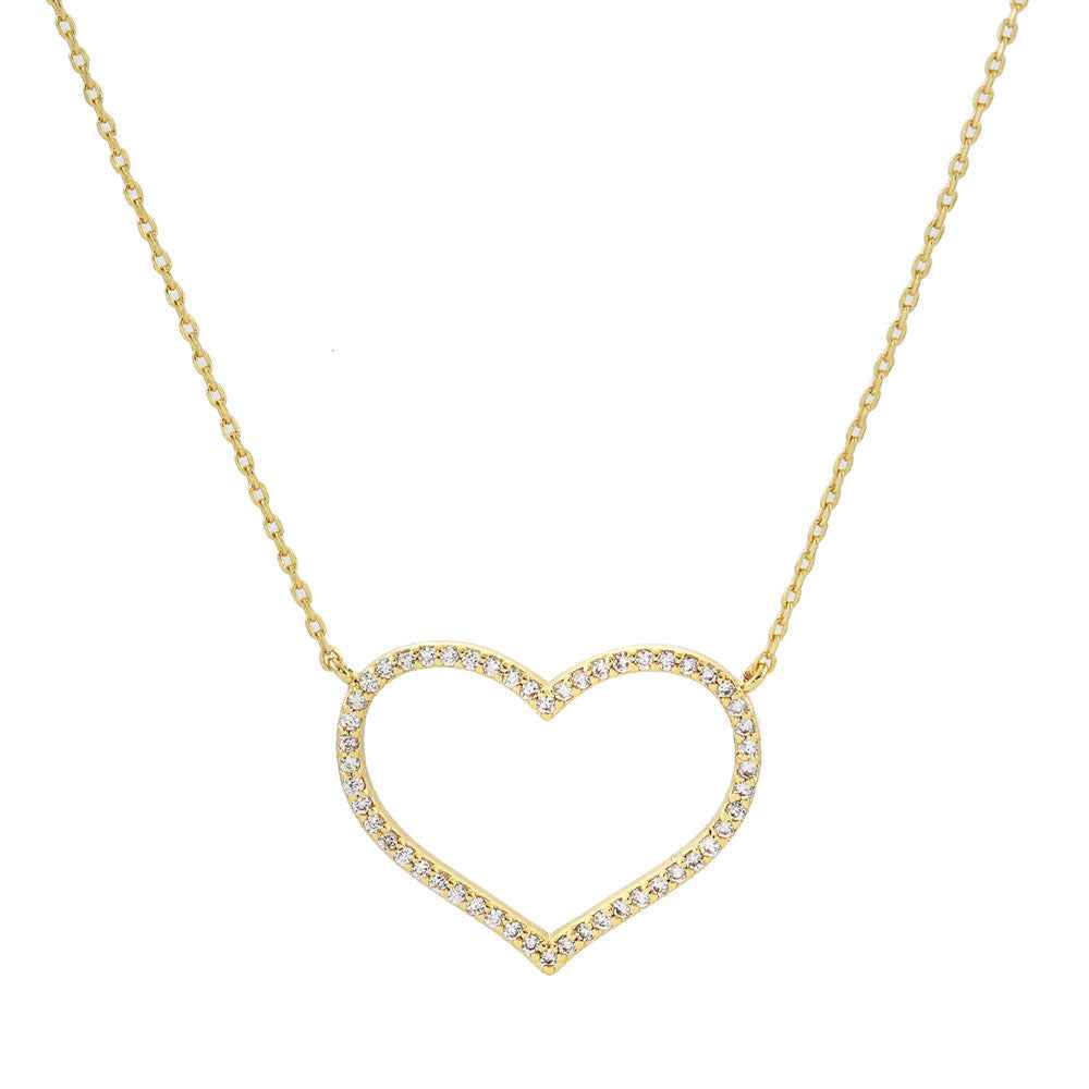 Gold Dipped Open Heart CZ Pendant Necklace