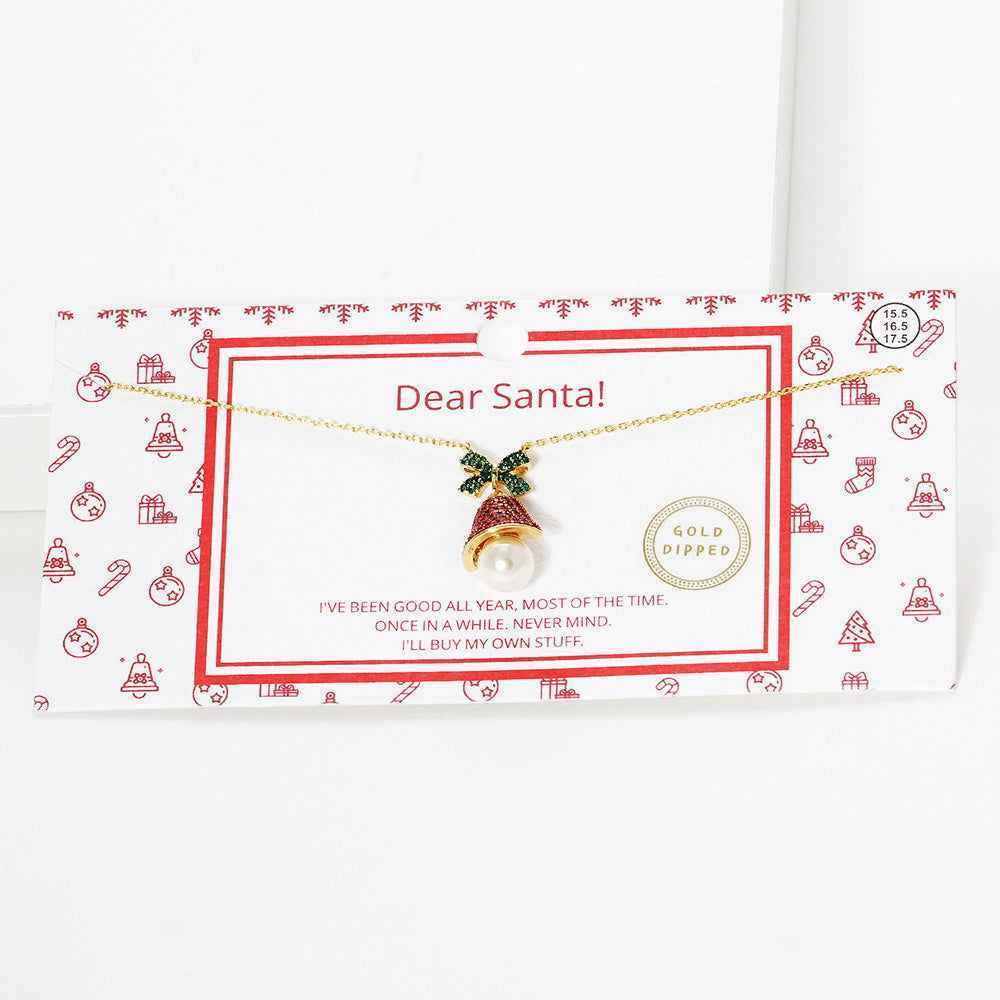 Gold Dipped Pearl CZ Jingle Bell Pendant Necklace