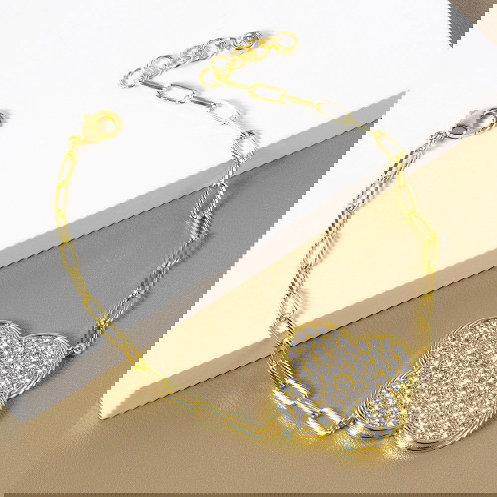 Gold Dipped Quatrefoil Charm Paper Clip Chain Bracelet - M H W ACCESSORIES LLC