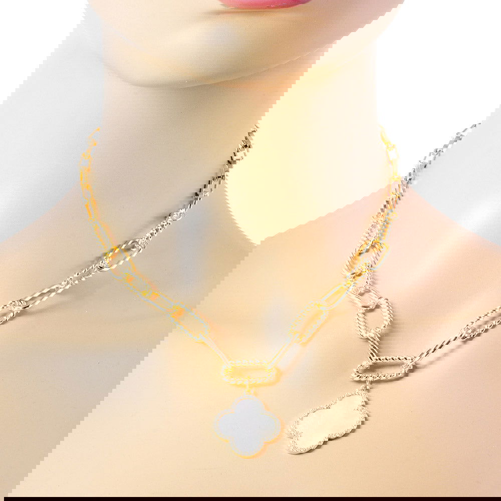 Gold Dipped Quatrefoil Pendant Toggle Chain Necklace - M H W ACCESSORIES LLC