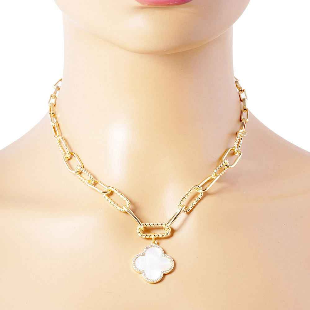 Gold Dipped Quatrefoil Pendant Toggle Chain Necklace
