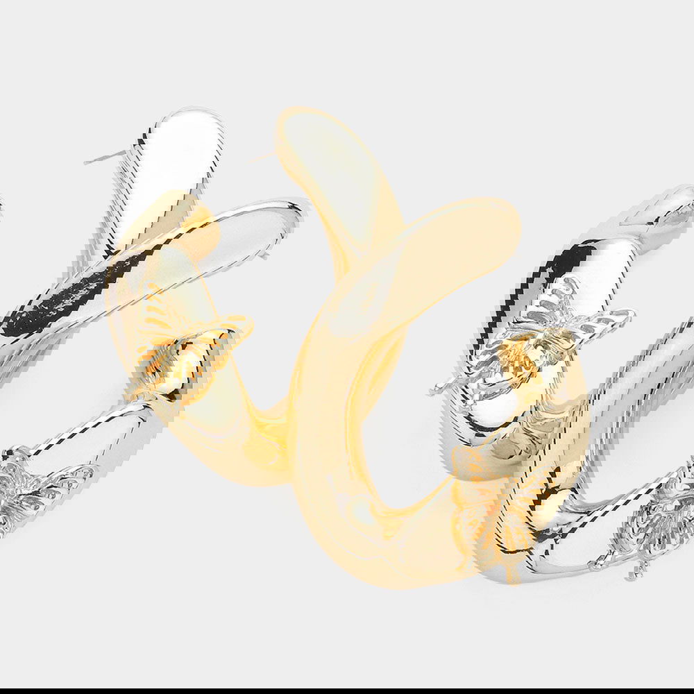 Gold Metal Butterfly Pointed Abstract Earrings - M H W ACCESSORIES LLC