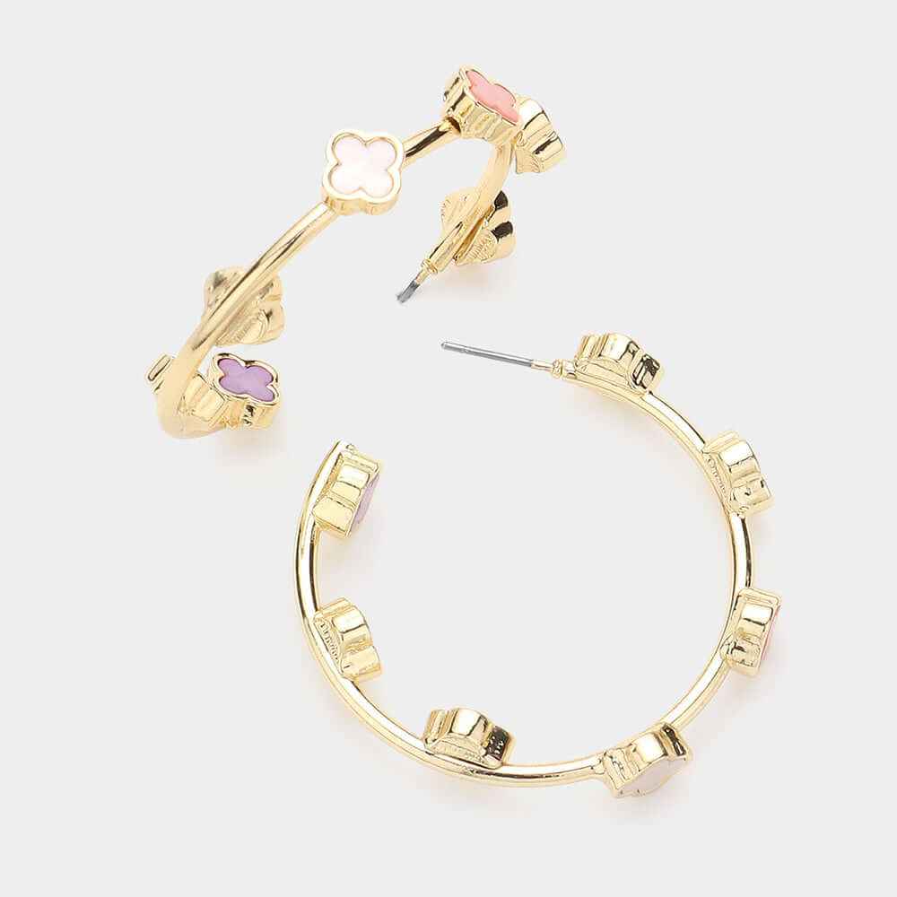 Gold Multi Quatrefoil Pointed Hoop Earrings