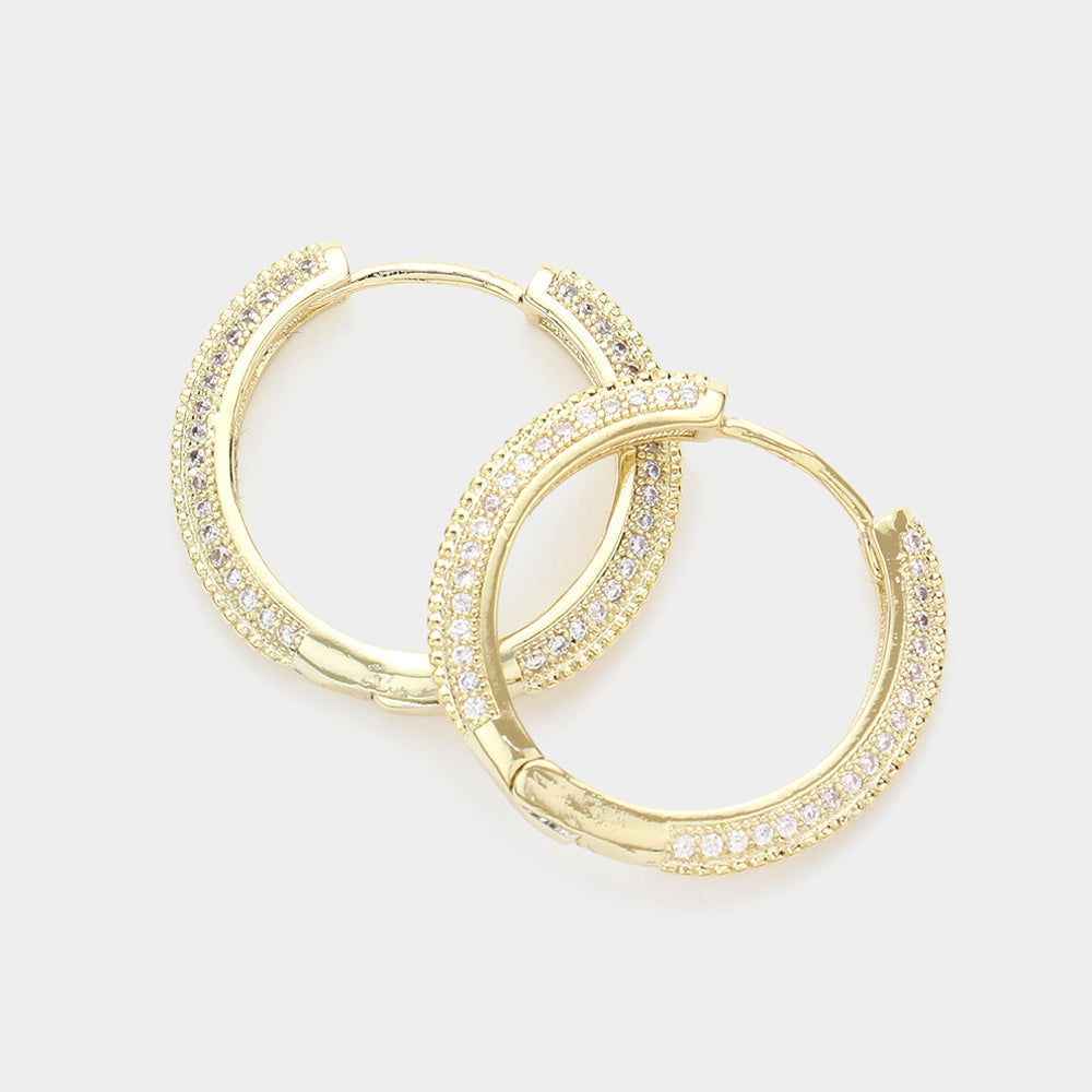 Gold Plated CZ Stone Huggie Hoop Earrings-M H W ACCESSORIES