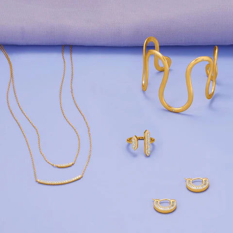 Gold Plated Double Strand Cubic Zirconia Curved Bar Necklace for Women - M H W ACCESSORIES LLC