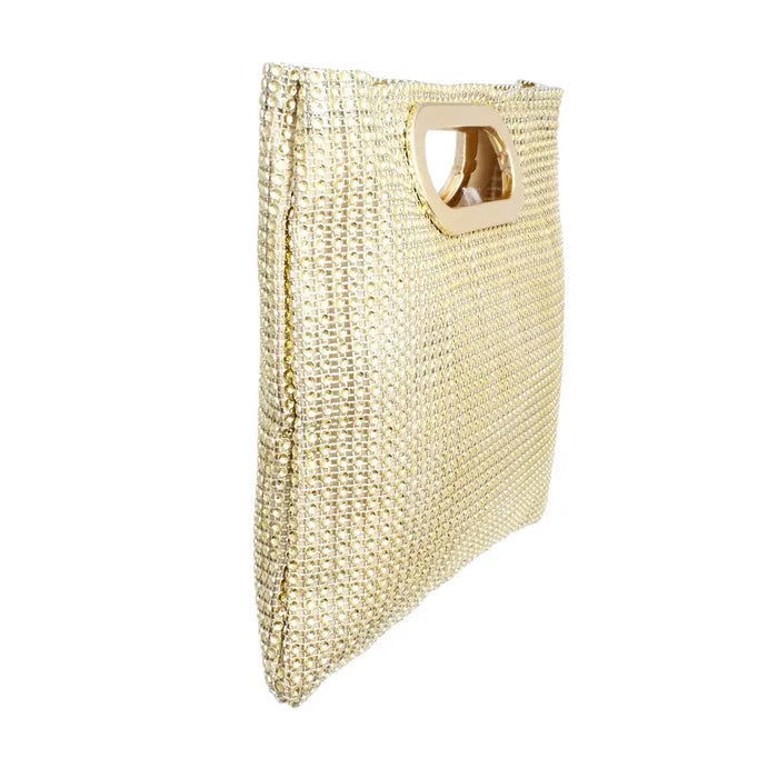 Gold Rhinestone Mesh Square Clutch for Women - M H W ACCESSORIES LLC
