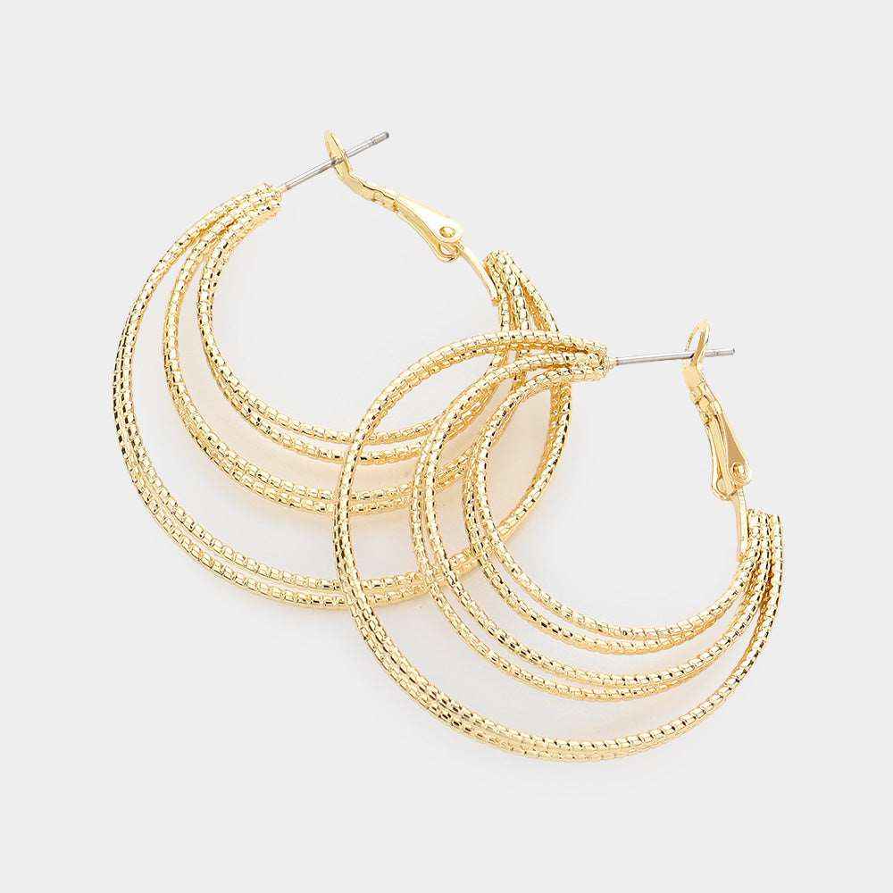 Gold Split Metal Hoop Earrings for Women