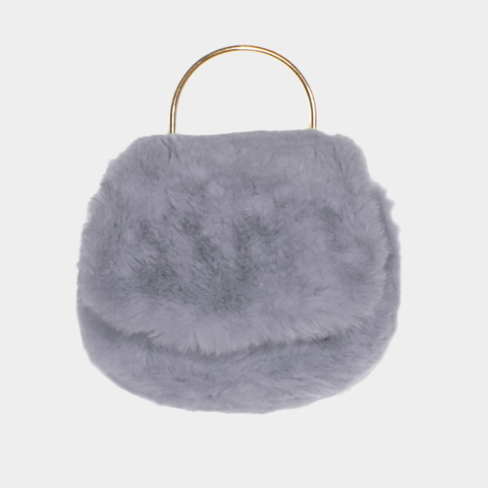 Gray Solid Faux Fur Tote / Crossbody Bag - M H W ACCESSORIES LLC
