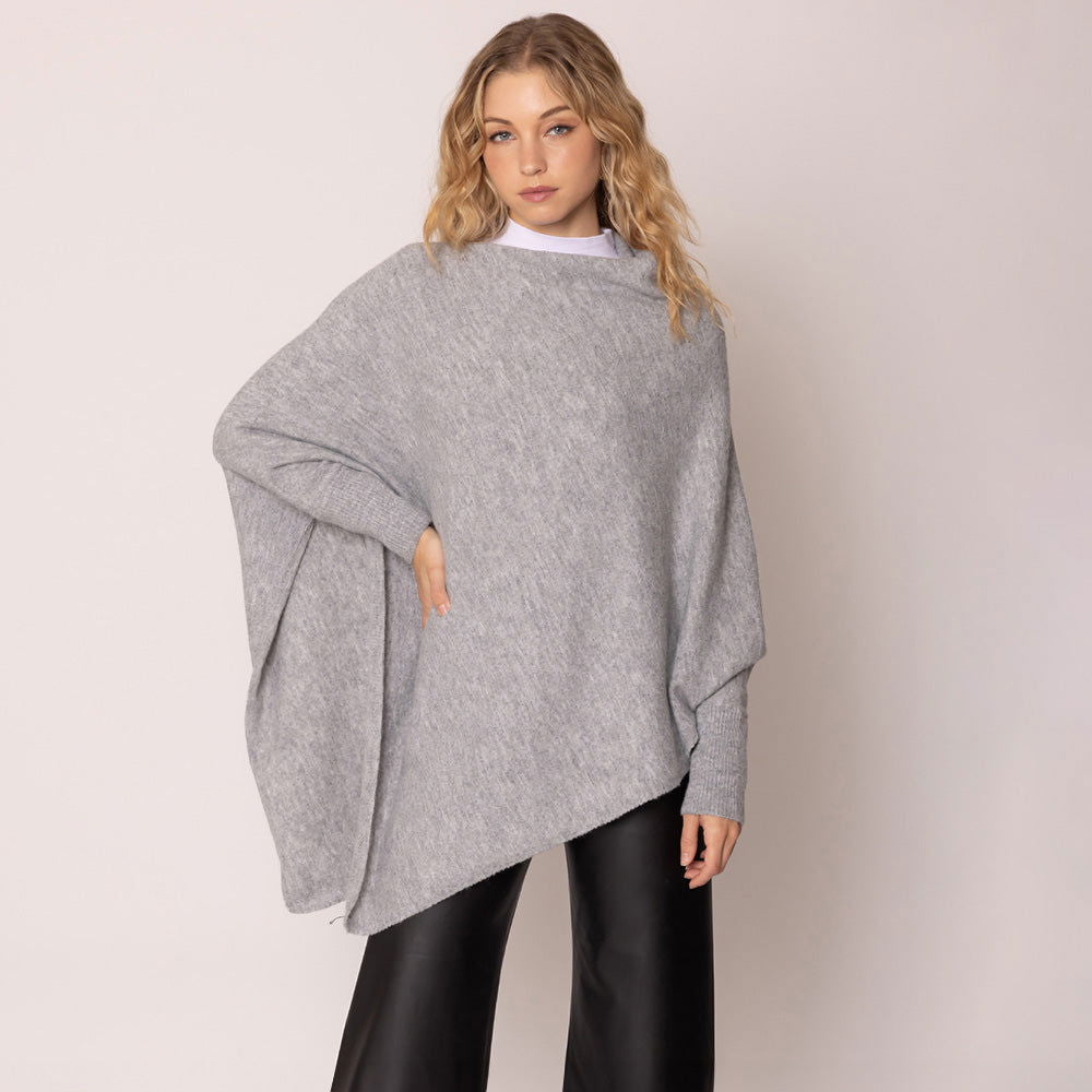 Gray Solid Poncho with Sleeves - M H W ACCESSORIES LLC