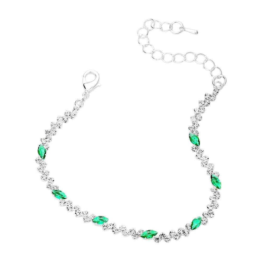 Green Marquise CZ Stone Cluster Link Evening Bracelet