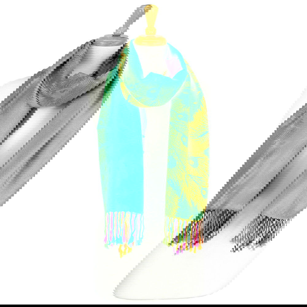 Green Pashmina Colorful Peacock Printed Pashmina Scarf Shawl - M H W ACCESSORIES LLC