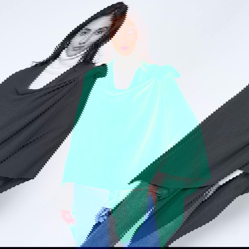Green Shoulder Strap Solid Ruana Poncho - M H W ACCESSORIES LLC