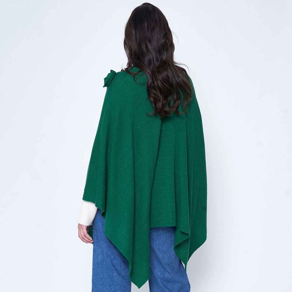 Green Shoulder Strap Solid Ruana Poncho