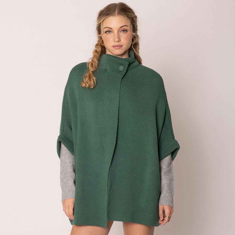 Green Solid Neck Button Cardigan