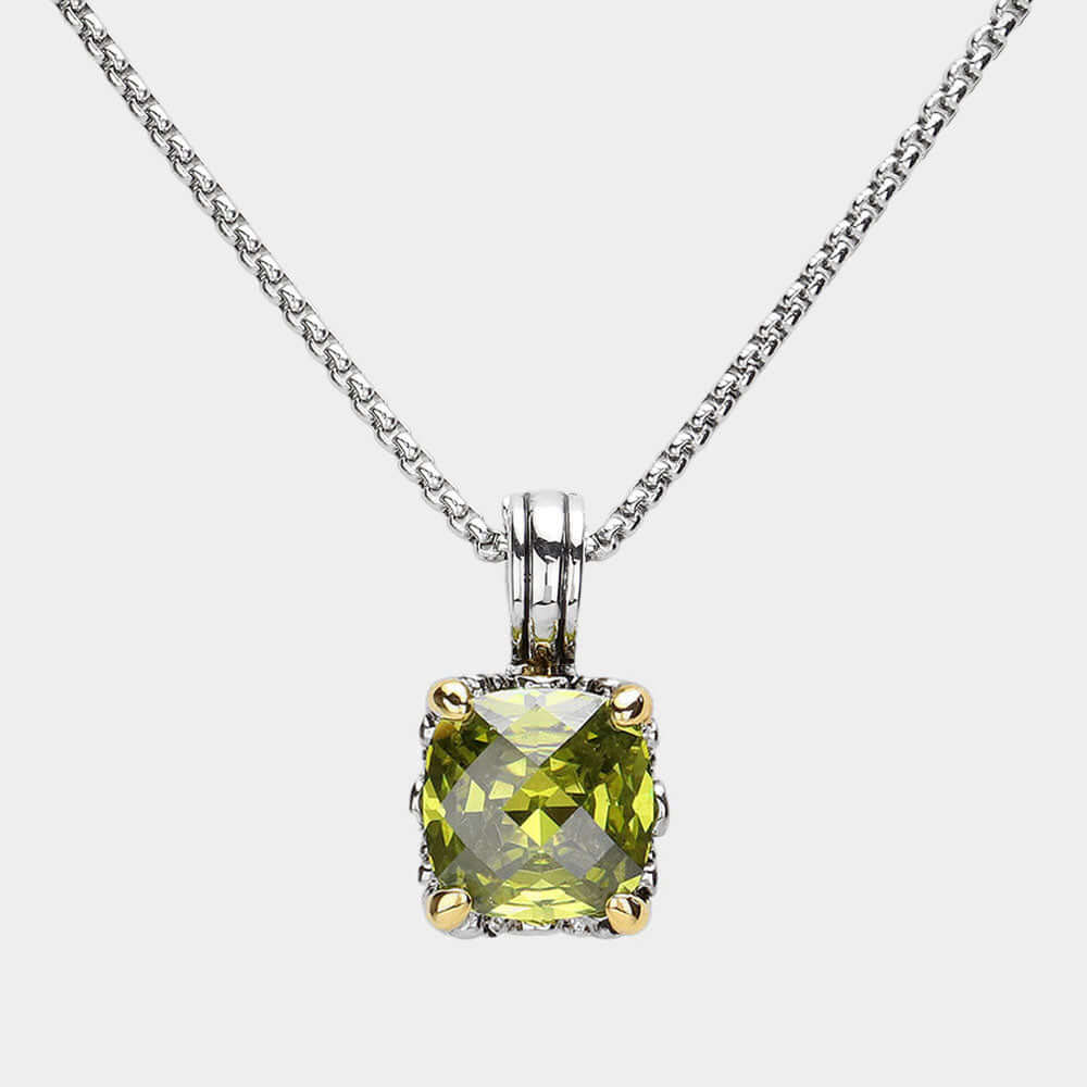 Green Square Cubic Zirconia Stone Cluster Pendant Necklace - M H W ACCESSORIES LLC