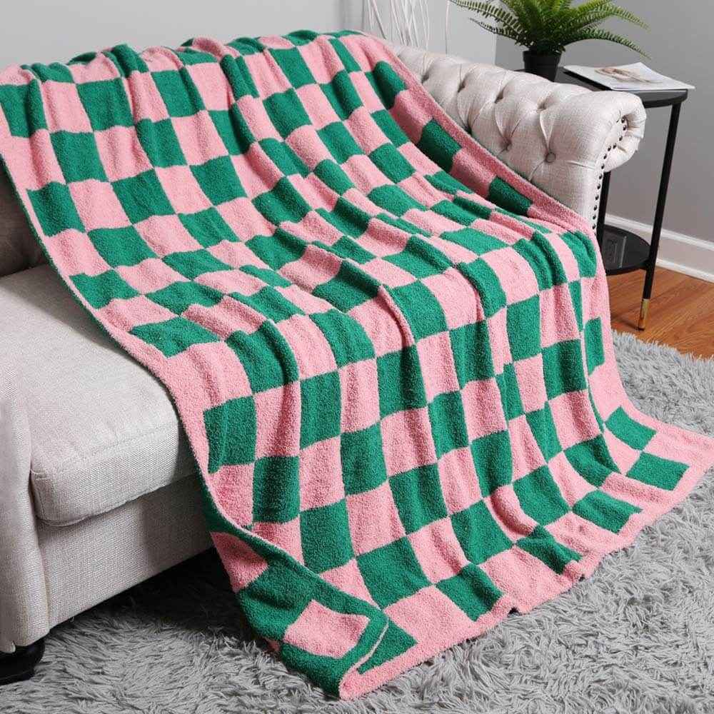 Green and Pink Argyle Reversible Throw Blanket
