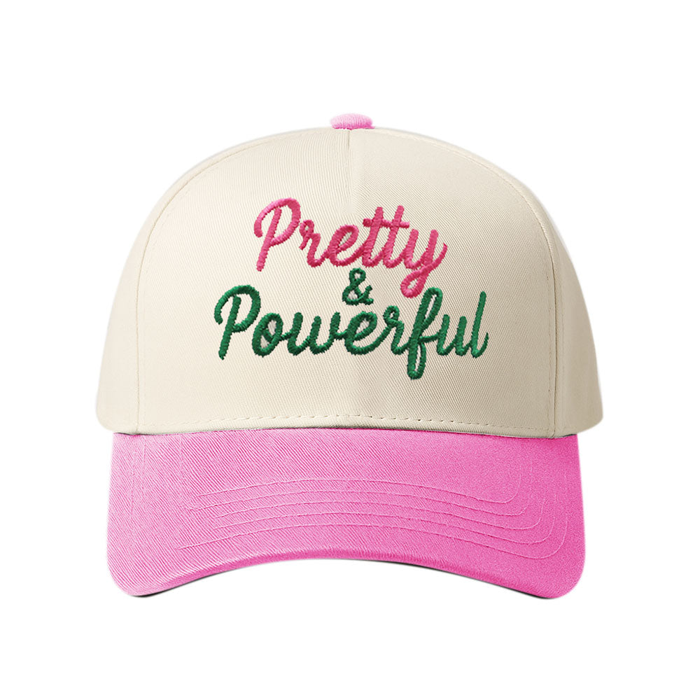 Pink & Green PRETTY POWERFUL Message Embroidered Baseball Cap M H W ACCESSORIES LLC Pink & Green PRETTY POWERFUL Message Embroidered Baseball Cap