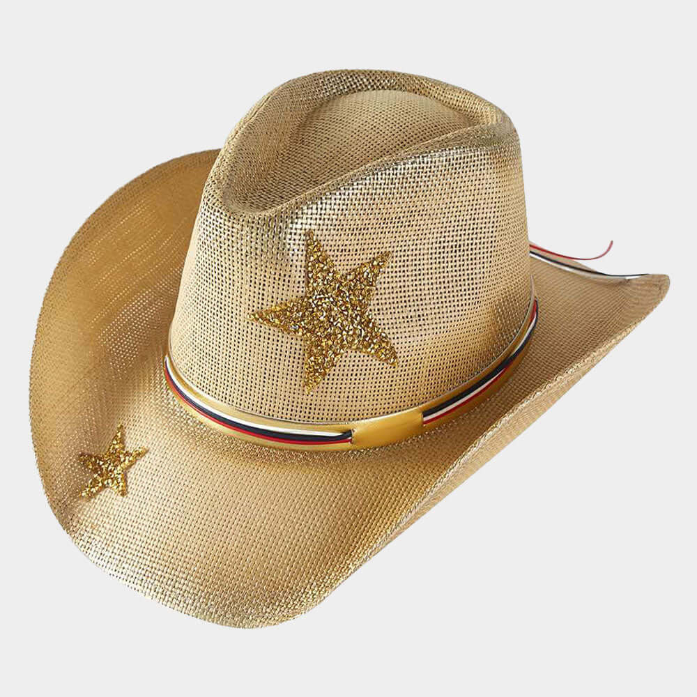 Gold Glittered Star Western Cowboy Fedora Hat