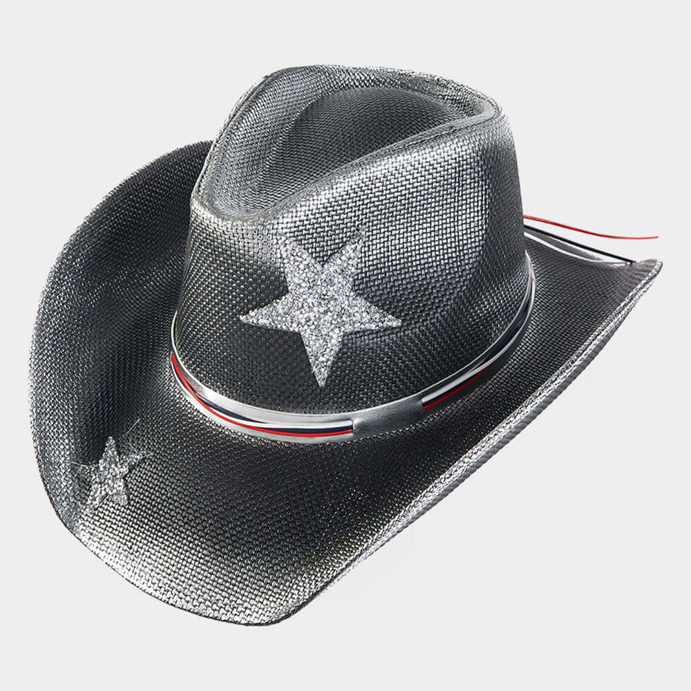 Black Glittered Star Western Cowboy Fedora Hat